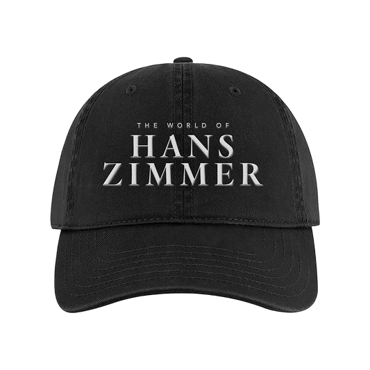 Black cap with 'The World of Hans Zimmer' text on a white background