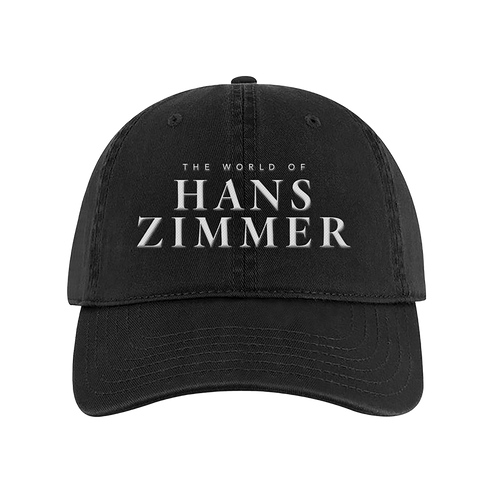 Black cap with 'The World of Hans Zimmer' text on a white background